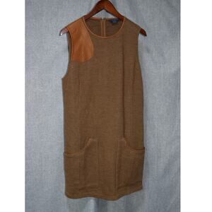 Ralph Lauren Brown Wool Sleeveless Dress Leather Trim Pockets XL